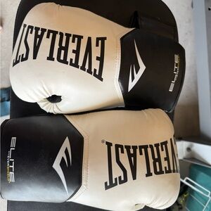 Everlast Elite Boxing Gloves in Black and White-12 ounce weight
